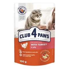 CLUB 4 PAWS Premium konservai suaugusioms katėms su kalakutiena 100g x 24 vnt