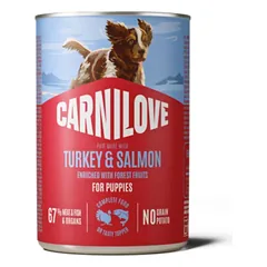 CARNILOVE Paté Made with Turkey & Salmon for Puppies konservuotas pašaras šuniukams 400 g parduotuvėje alphazoo.lt