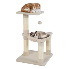 GIANTEX Kratzbaum Für Katzen, 2 Etagen, Hängematte, Ball. Aus Plüsch