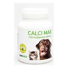 UnoPet Calci Max kramtomosios tabletės šunims ir katėms kaulų sveikatai, augimui, nėštumui ir laktacijai, 100 vnt., 80 g