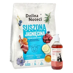 DOLINA NOTECI Premium džiovintas ėrienos ėdalas šunims 3kg + LAB V Lašišų aliejus šunims ir katėms 500ml