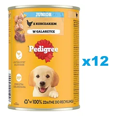 PEDIGREE Junior 12 x 400g pilnavertis drėgnas pašaras augantiems šunims su vištiena drebučiuose
