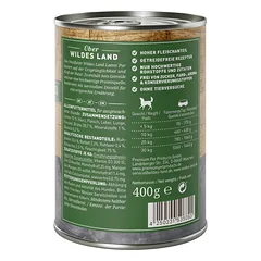 WILDES LAND lamb pure begrūdžiai konservai suaugusiems šunims su ėriena ir dygminų aliejumi, 400 g — 2 nuotrauka