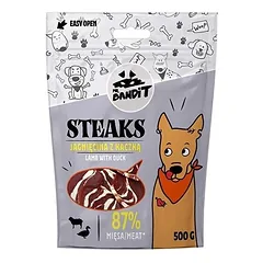 Mr.Bandit Dog Steaks ėriena su antimi 500 g parduotuvėje e-zoo.lt
