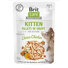 BRIT CARE Cat Kitten Fillets in Gravy Choice Chicken Enriched with Sea Buckthorn and Nasturtium 85g