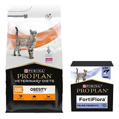 PURINA Veterinary PVD OM Nutukimo valdymas katėms 5kg + PURINA PVD FortiFlora Cat 30 paketėlių