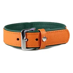 Das Lederband Hundehalsband Milano orange/forest