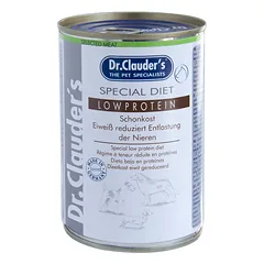 DR. CLAUDER’S SPECIAL DIET LOW PROTEIN, specializuoti konservai inkstų problemų turintiems šunims 400g