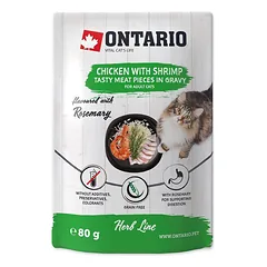 Ontario Herb Chicken With Shrimps, Rice And Rosemary konservai suaugusioms katėms, 80 g