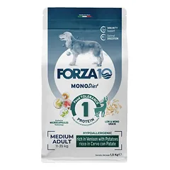 Forza10 Medium DIET sausas maistas suaugusiems vidutinio dydžio šunims su kiauliena ir bulvėmis, 1.5 kg