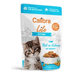 CALIBRA Cat Life pouch konservai maišeliuose kačiukams su lašiša padaže, 85g
