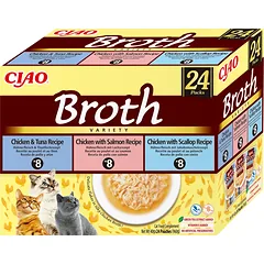INABA Ciao Broth - kačių maisto papildas - sultinys su vištienos, lašišos, tuno ir šukučių skoniu 24x40g