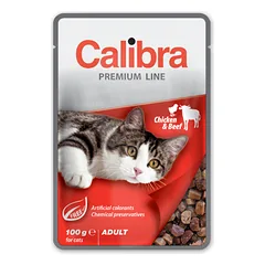 CALIBRA Cat pouch Premium Chicken & Beef konservai katėms su vištiena ir jautiena, 100g