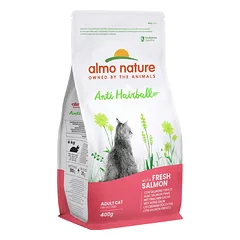 Almo Nature Holistic Functional Cat Anti Hairball sausas maistas suaugusioms katėms mažinti plaukų sąvėlas su lašiša, 400 g