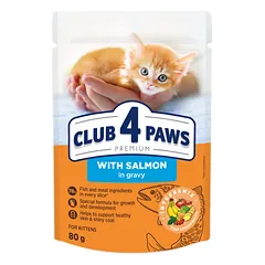 CLUB 4 PAWS Premium konservuotas pašaras su lašiša padaže kačiukams, 80 g