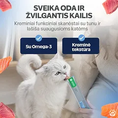 Skin&Coat suaugusių kačių kreminiai funkciniai skanėstai su tunu ir lašiša, 4x15 g — 3 nuotrauka