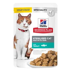 Hill’s Science Plan Sterilised Cat Young Adult Konservuotas jaunoms suaugusioms katėms su upėtakiu 12x85g