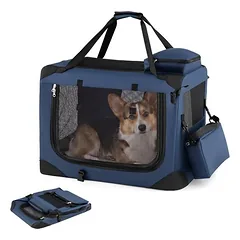 GIANTEX transportavimo dėžė šunims ir katėms 61x43x43 cm, Oxford, 3 durys, kilimėlis, Juoda — 3 nuotrauka