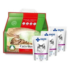 JRS Cats Best Eko Plus 20l / 8,6kg + ENZO VET Sterilizuota dieta sterilizuotoms katėms su kalakutiena želė 3x100g