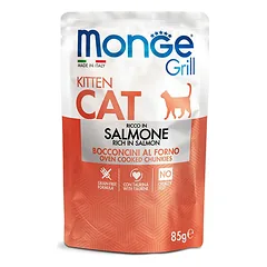 Monge Grill Kitten Salmon begrūdžiai konservai kačiukams drebučiuose