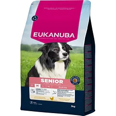 EUKANUBA Senior Medium Breeds Chicken 3 kg sausa maistas vyresniems vidutinio dydžio šunims, turintis šviežio vištienos