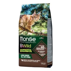 Monge BWild Grain Free Large Breeds sausas pašaras su buivoliena katėms - Pet24