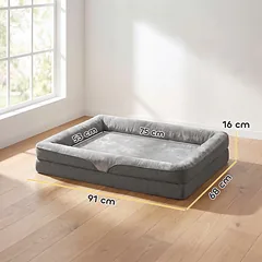 Guolis su paaukštintais kraštais ir skalbiamu užvalkalu, 91x68x16 cm, šunims iki 12 kg ir katėms, pilkas — 3 nuotrauka
