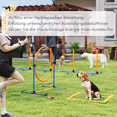 Agility rinkinys šunims, 7 dalių, su reguliuojamo aukščio kliūtimis, šunų dresūrai ir žaidimams, oranžinis ir mėlynas — 5 nuotrauka