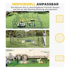 Šuniukų aptvaras, 16 dalių, sulankstomas, su durelėmis, metalinis, 3,2 x 3,2 x 0,8 m, pilkas — 4 nuotrauka
