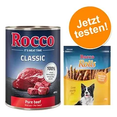 Kombi-Paket: Rocco Classic Probiermix Nassfutter + Rolls Snack