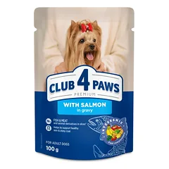 CLUB 4 PAWS Premium konservuotas ėdalas mažų veislių šunims su lašiša padaže 24x100 gr