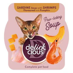 Delickcious Soup sriuba su sardinėmis, krevetėmis ir moliūgais katėms - Pet24