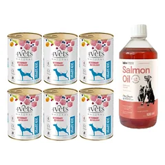 4Vets Dog Skin Support 6x400g + LAB V Lašišų aliejus šunims ir katėms 500ml