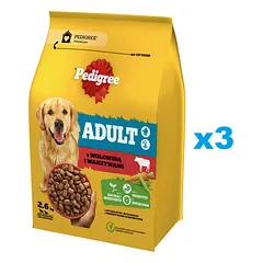 PEDIGREE Adult 3x2.6 kg su jautiena ir daržovėmis sausas visavertis ėdalas suaugusiems dideliems ir vidutiniams šunims