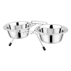 Veer Metals gyvūnų augintinių stovas su metaliniais dubenėliais, 2 x 0,45 l, Ø2x13,5 cm — 2 nuotrauka