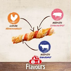 8in1 Triple Flavour Rolls kramtomosios lazdelės, skanėstai šunims, 80 - 124 g — 3 nuotrauka