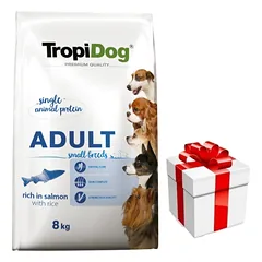 TROPIDOG Premium Adult medium & large breeds lašiša ir ryžiai 8kg + Staigmena ŠUNIUI photo