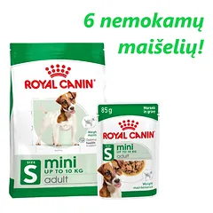ROYAL CANIN Mini Adult 8kg sausas ėdalas suaugusiems mažų veislių šunims + 6 nemokami maišeliai!
