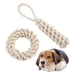 Pawffee 2 virvinių žaislų šunims rinkinys, kramtymui ir traukimui mažiems šunims, geltoni