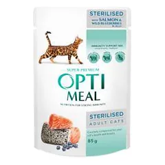 OPTIMEAL™ Visavertis konservuotas ėdalas sterilizuotoms katėms su lašiša ir laukinėmis mėlynėmis drebučiuose, 85 g