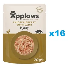 APPLAWS Cat Adult Pouch Chicken Breast with Lamb in Jelly vištiena su ėriena drebučiuose 16x70 g