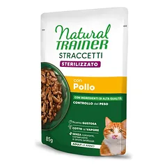 NATURAL TRAINER Straccetti CAT Sterilized konservas su vištiena 85g 12vnt (24)