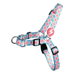 Dashi Coral Front Harness - norvegiško stiliaus petnešos šunims, neleidžiančios traukti, su rožinių apskritimų raštu — 3 nuotrauka