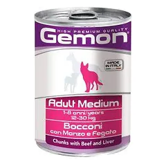 Gemon Wet Dog Chunks Adult Medium drėgnas maistas šunims su jautiena ir kepenimis, 415 g