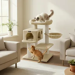 Kačių draskyklė su 6 storomis kolonėlėmis 112 cm