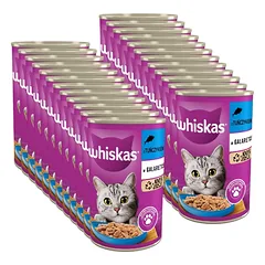 WHISKAS Adult skardinė 24x400g - drėgnas kačių ėdalas su tunu drebučiuose