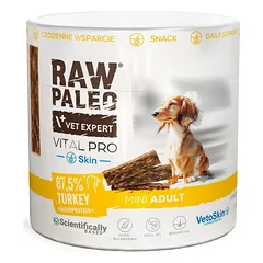 RAW PALEO Vital Pro Skin Coat Turkey Mini 100g monoproteininis funkcionalus skanėstas odai ir kailiui šunims