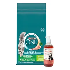 Purina One Indoor Formula Turkey & Wheat Adult Cat Food 9.75kg + LAB V Lašišų aliejus šunims ir katėms 500ml