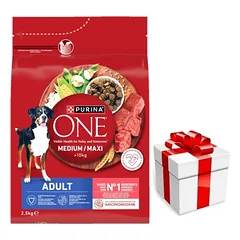  PURINA ONE Adult Medium/Maxi Maistas suaugusiems šunims, turtingas jautiena su ryžiais 2,5 kg + Staigmena ŠUNIUI