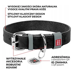 Odinė šuns apykaklė WAUDOG Classic, L dydis, su QR adresine — 4 nuotrauka